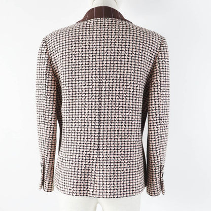 CHANEL P19033 02P Tweed Jacket With Logo Button Corsage Pink Black White 42