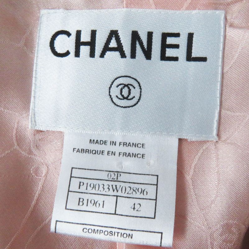 CHANEL P19033 02P Tweed Jacket With Logo Button Corsage Pink Black White 42