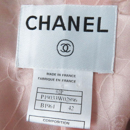 CHANEL P19033 02P Tweed Jacket With Logo Button Corsage Pink Black White 42