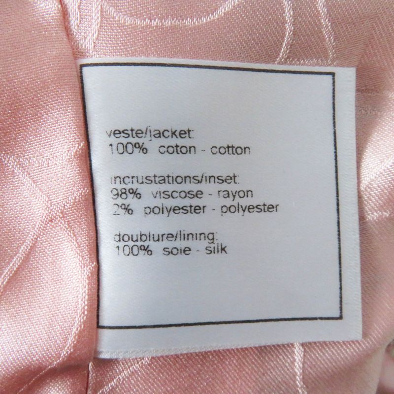 CHANEL P19033 02P Tweed Jacket With Logo Button Corsage Pink Black White 42