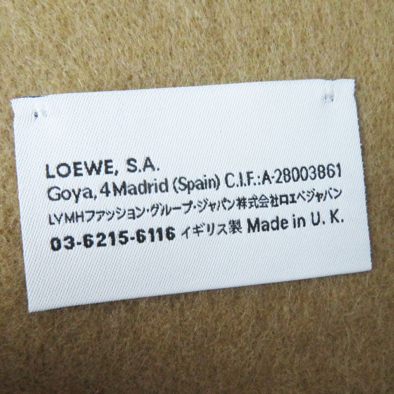 LOEWE Wool Cashmere Anagram Embroidery Fringed Scarf Mustard Beige Made In