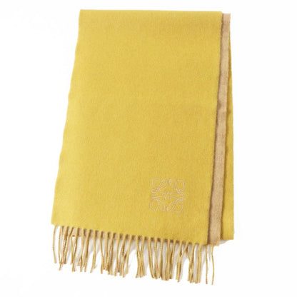 LOEWE Wool Cashmere Anagram Embroidery Fringed Scarf Mustard Beige Made In