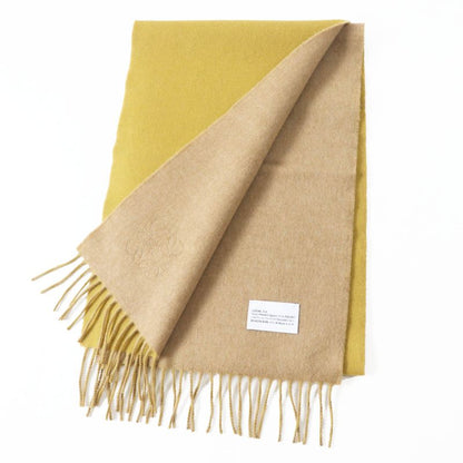 LOEWE Wool Cashmere Anagram Embroidery Fringed Scarf Mustard Beige Made In