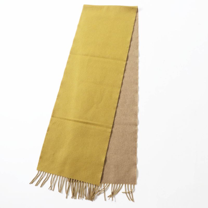LOEWE Wool Cashmere Anagram Embroidery Fringed Scarf Mustard Beige Made In