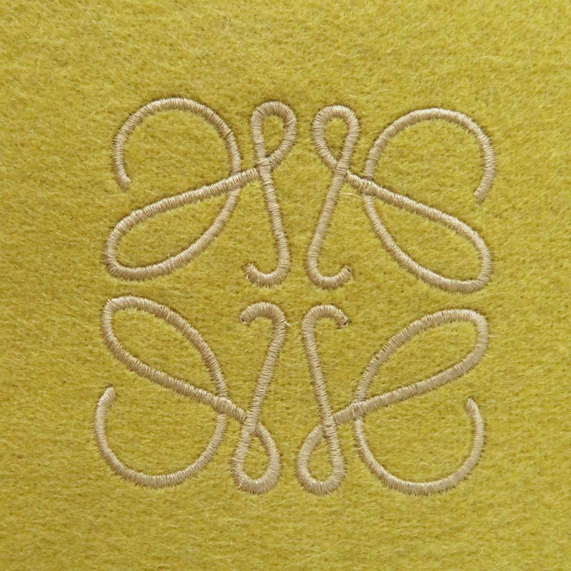 LOEWE Wool Cashmere Anagram Embroidery Fringed Scarf Mustard Beige Made In