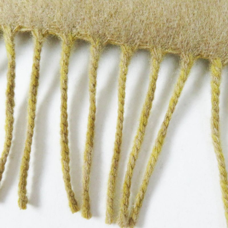 LOEWE Wool Cashmere Anagram Embroidery Fringed Scarf Mustard Beige Made In