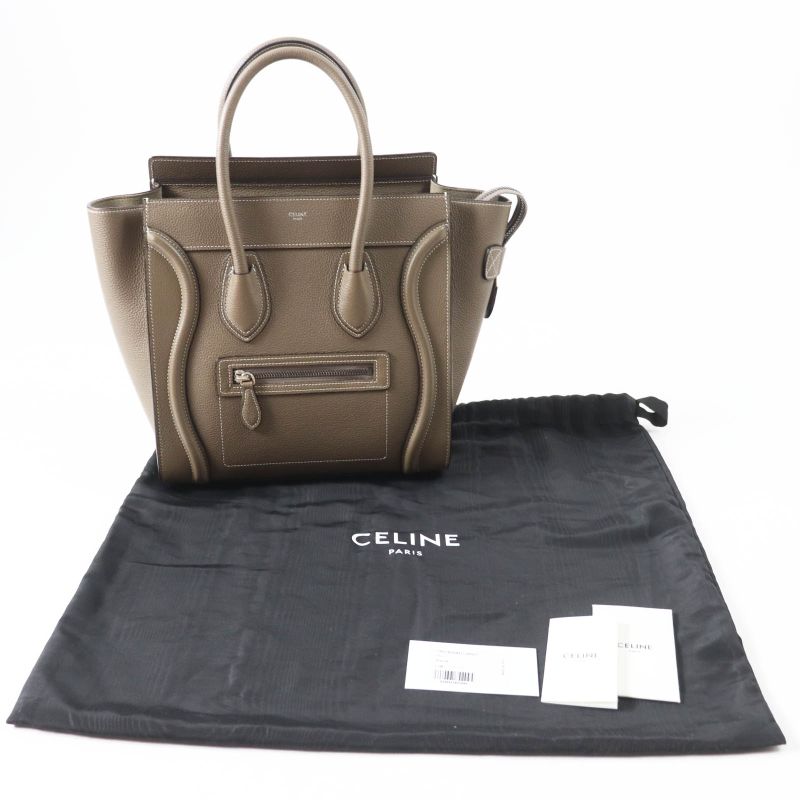 Celine 18979 Luggage Micro Shopper Drummed Calfskin Handbag With Sri Storage
