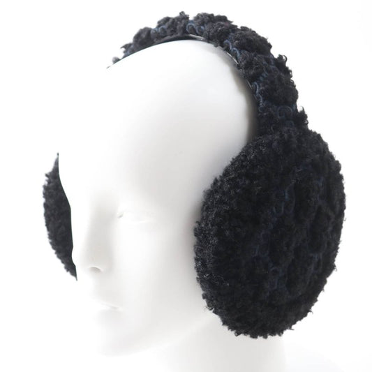 Gucci 645495 517074 Curly Eco Fur GG Embroidered Earmuffs Black Navy Made In