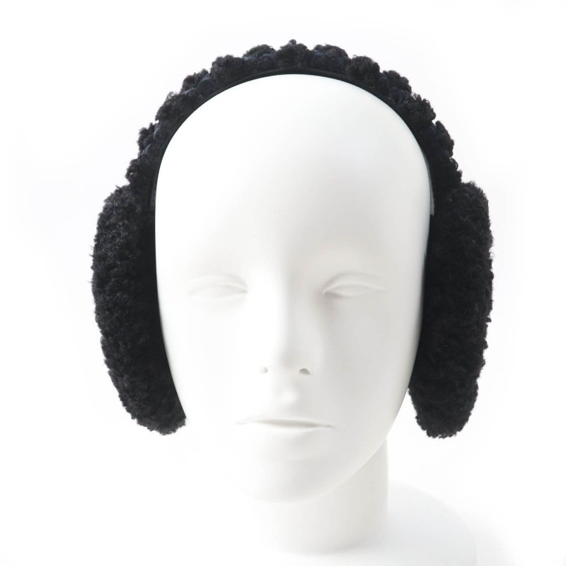 Gucci 645495 517074 Curly Eco Fur GG Embroidered Earmuffs Black Navy Made In