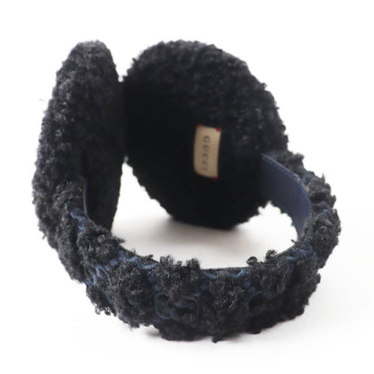Gucci 645495 517074 Curly Eco Fur GG Embroidered Earmuffs Black Navy Made In