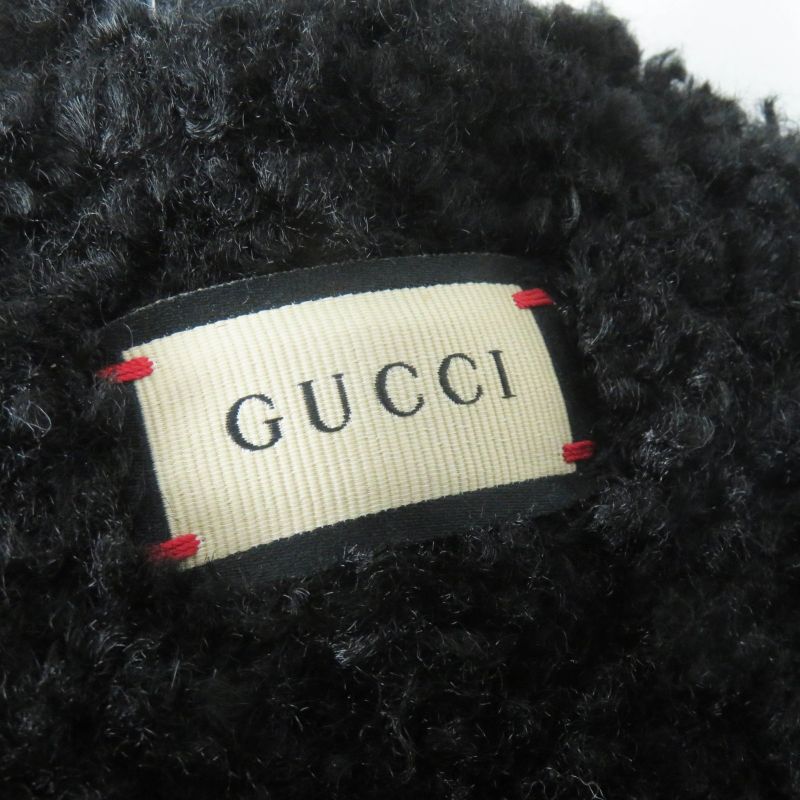 Gucci 645495 517074 Curly Eco Fur GG Embroidered Earmuffs Black Navy Made In