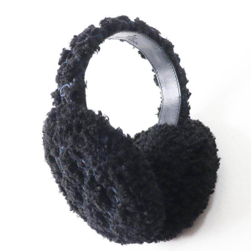 Gucci 645495 517074 Curly Eco Fur GG Embroidered Earmuffs Black Navy Made In