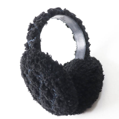 Gucci 645495 517074 Curly Eco Fur GG Embroidered Earmuffs Black Navy Made In