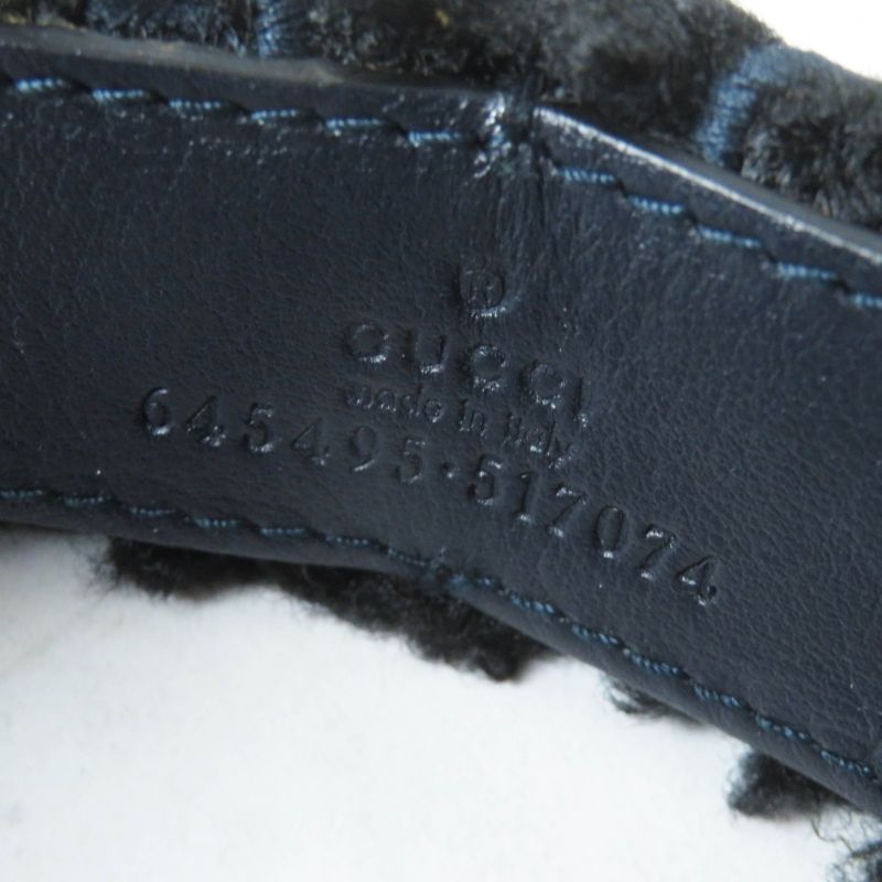 Gucci 645495 517074 Curly Eco Fur GG Embroidered Earmuffs Black Navy Made In