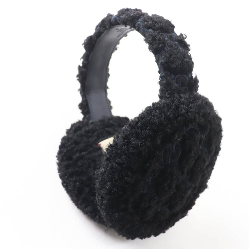 Gucci 645495 517074 Curly Eco Fur GG Embroidered Earmuffs Black Navy Made In