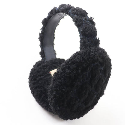 Gucci 645495 517074 Curly Eco Fur GG Embroidered Earmuffs Black Navy Made In