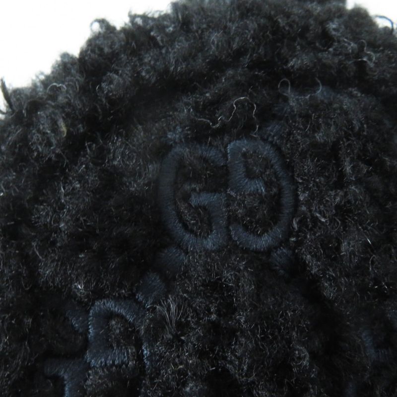Gucci 645495 517074 Curly Eco Fur GG Embroidered Earmuffs Black Navy Made In