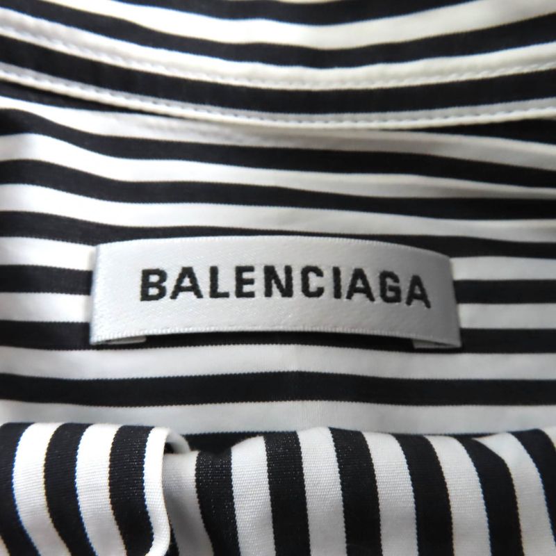 Balenciaga 520497 New Swing 100% Cotton Big Silhouette Striped Shirt With Back