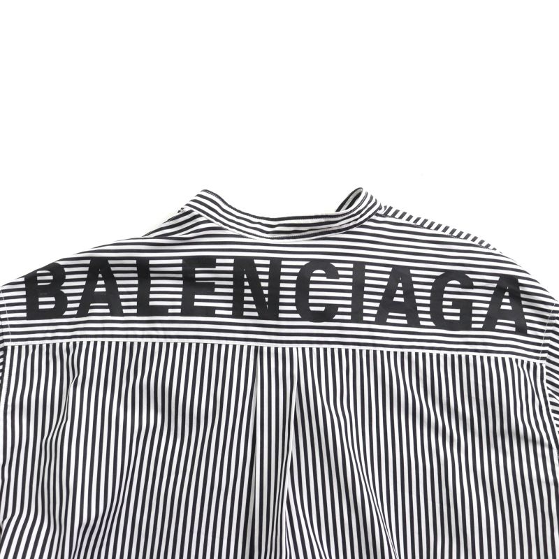 Balenciaga 520497 New Swing 100% Cotton Big Silhouette Striped Shirt With Back