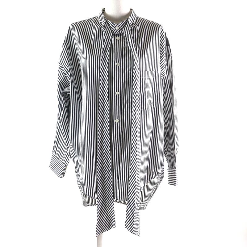 Balenciaga 520497 New Swing 100% Cotton Big Silhouette Striped Shirt With Back