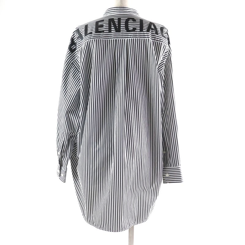 Balenciaga 520497 New Swing 100% Cotton Big Silhouette Striped Shirt With Back