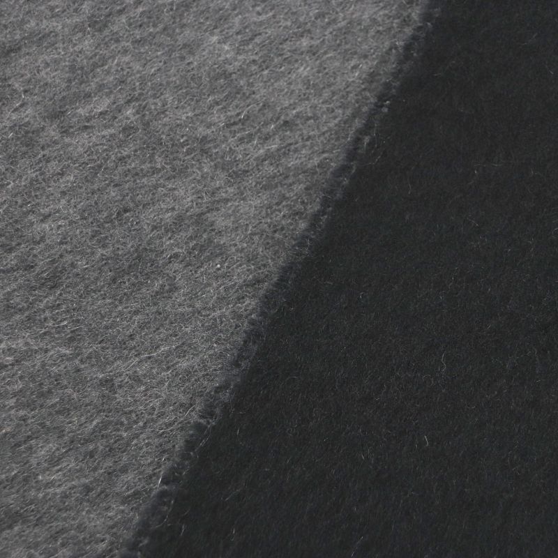 Hermes 100% Cashmere Logo Embroidery Fringed Reversible Scarf Black Gray Made