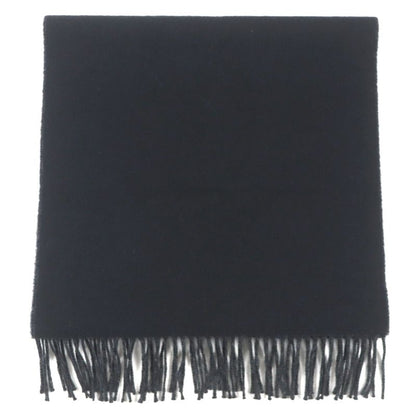 Hermes 100% Cashmere Logo Embroidery Fringed Reversible Scarf Black Gray Made