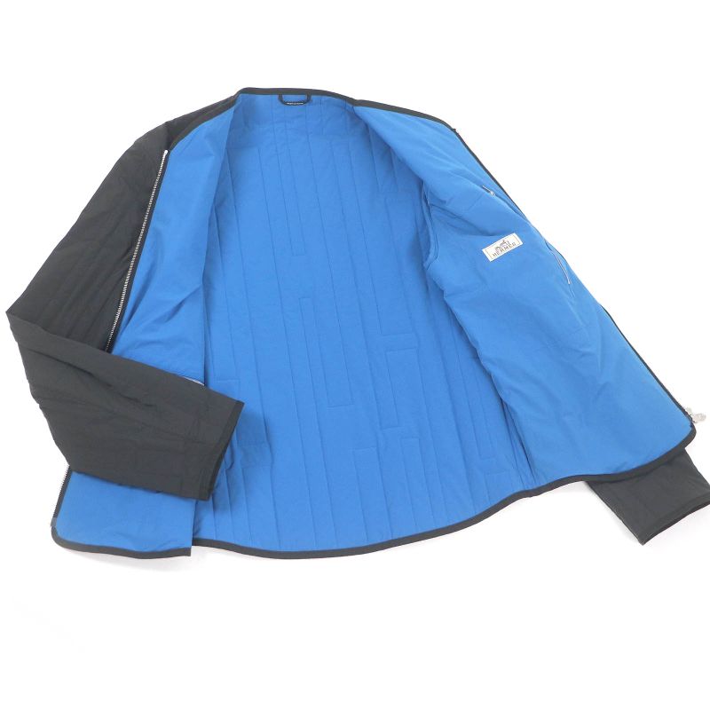 Hermes H Motif Logo Zip Cotton Quilted Jacket Blouson Charcoal Blue 46 With