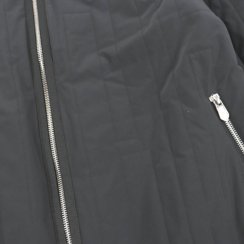 Hermes H Motif Logo Zip Cotton Quilted Jacket Blouson Charcoal Blue 46 With