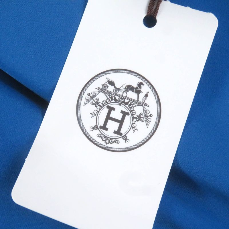 Hermes H Motif Logo Zip Cotton Quilted Jacket Blouson Charcoal Blue 46 With