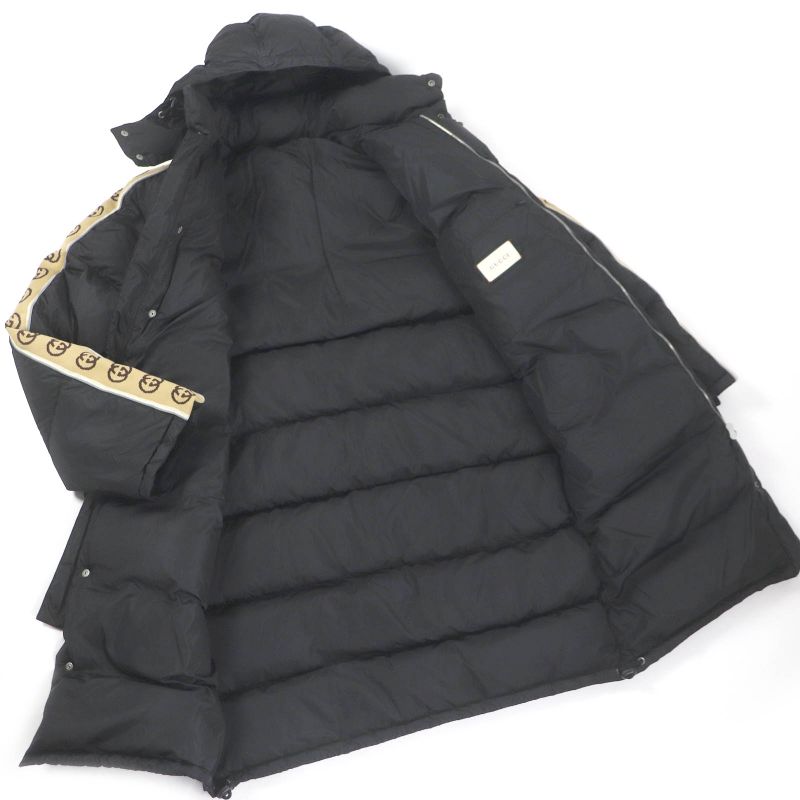 Gucci 603569 GG Logo Sideline Hooded Bench Coat Black 50 Genuine