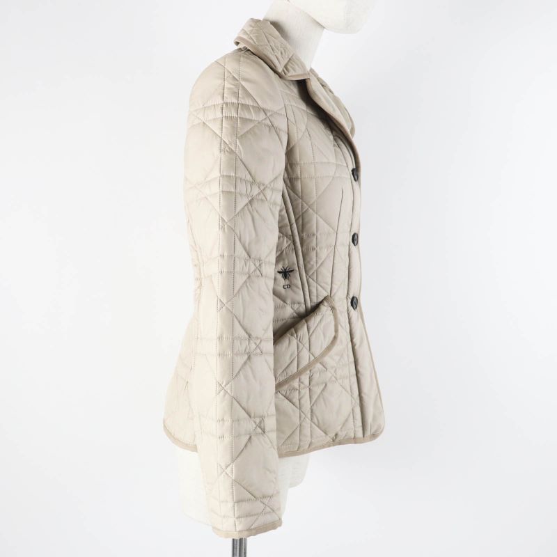 Christian DIOR 157v38a2827 BEE Embroidered Cannage Quilted Jacket Light Beige