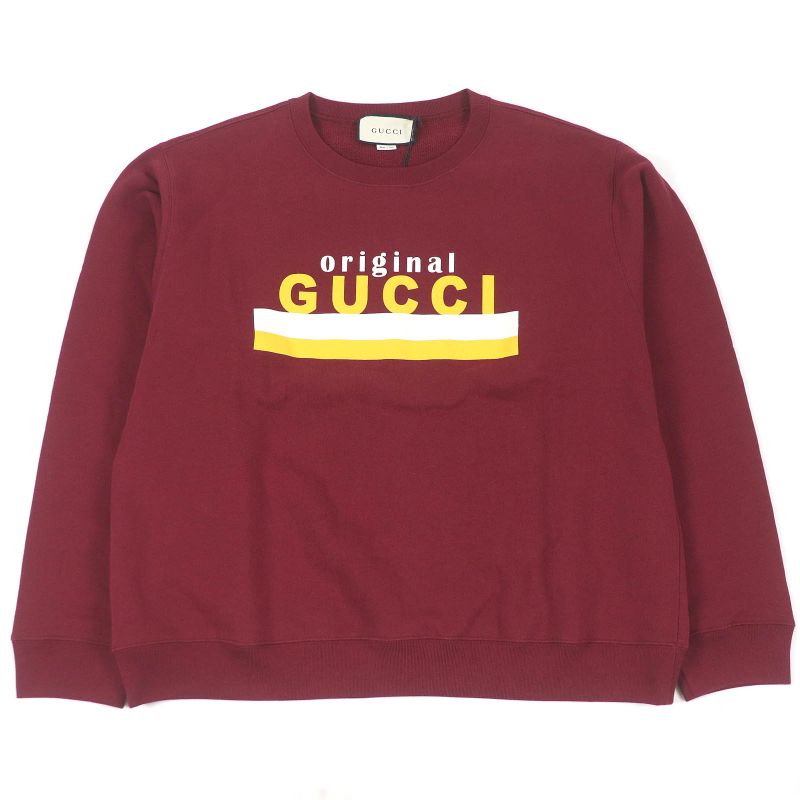 Gucci 20AW 626990 100% Cotton Logo Print Crew Neck Sweatshirt Bordeaux L Made
