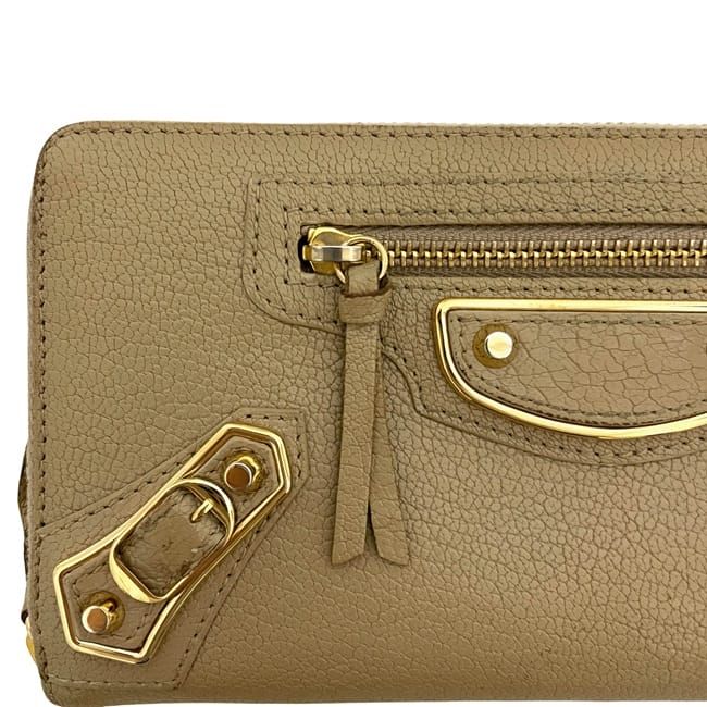 Balenciaga Round Zipper Long Wallet Beige Classic 390187