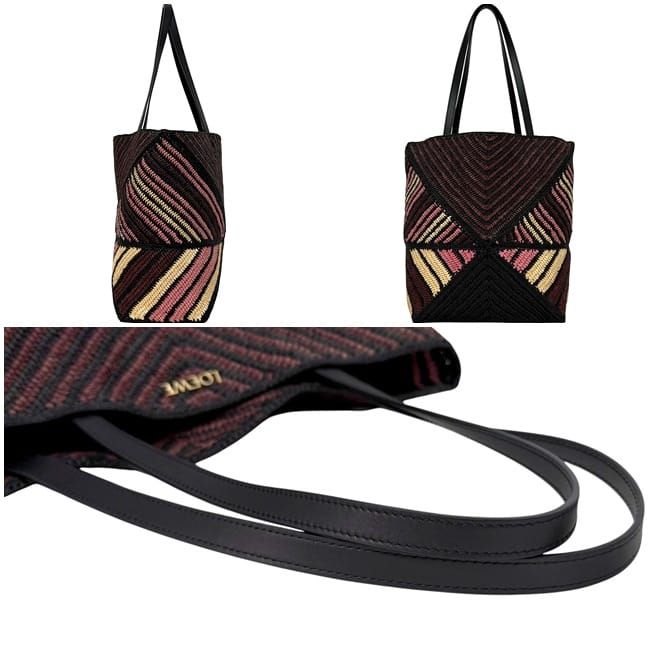 Loewe Tote Bag Folded Tote Medium Black Bordeaux Pink