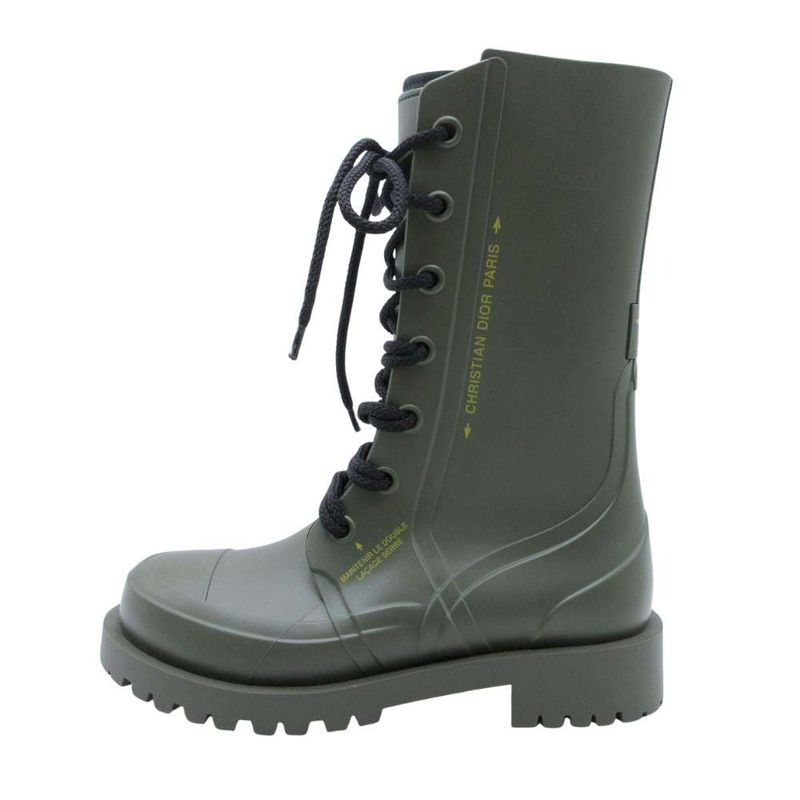 20ss Christian Dior Camp Lace Up Rain Rubber Combat Boots 35/22.0 Khaki Women's
