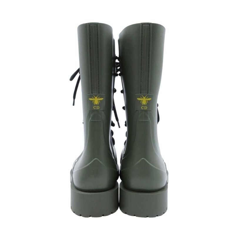 20ss Christian Dior Camp Lace Up Rain Rubber Combat Boots 35/22.0 Khaki Women's