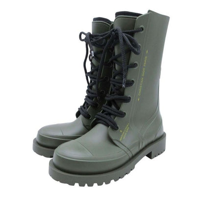 20ss Christian Dior Camp Lace Up Rain Rubber Combat Boots 35/22.0 Khaki Women's