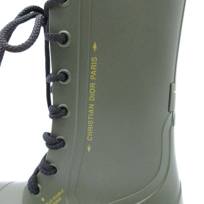 20ss Christian Dior Camp Lace Up Rain Rubber Combat Boots 35/22.0 Khaki Women's