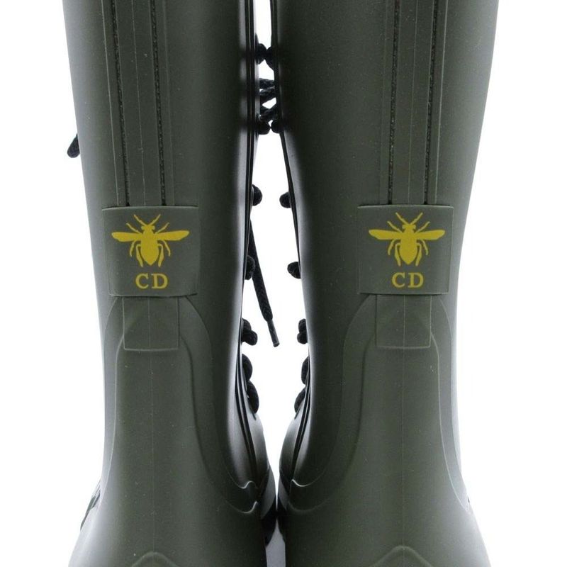 20ss Christian Dior Camp Lace Up Rain Rubber Combat Boots 35/22.0 Khaki Women's