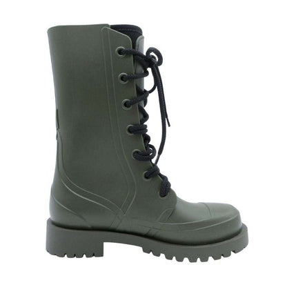 20ss Christian Dior Camp Lace Up Rain Rubber Combat Boots 35/22.0 Khaki Women's