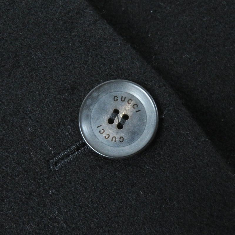 Gucci 455739) 100% Wool Logo Button Single Chester Coat Long Length Black 36