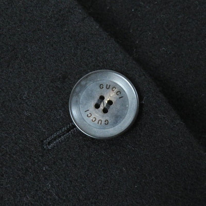 Gucci 455739) 100% Wool Logo Button Single Chester Coat Long Length Black 36
