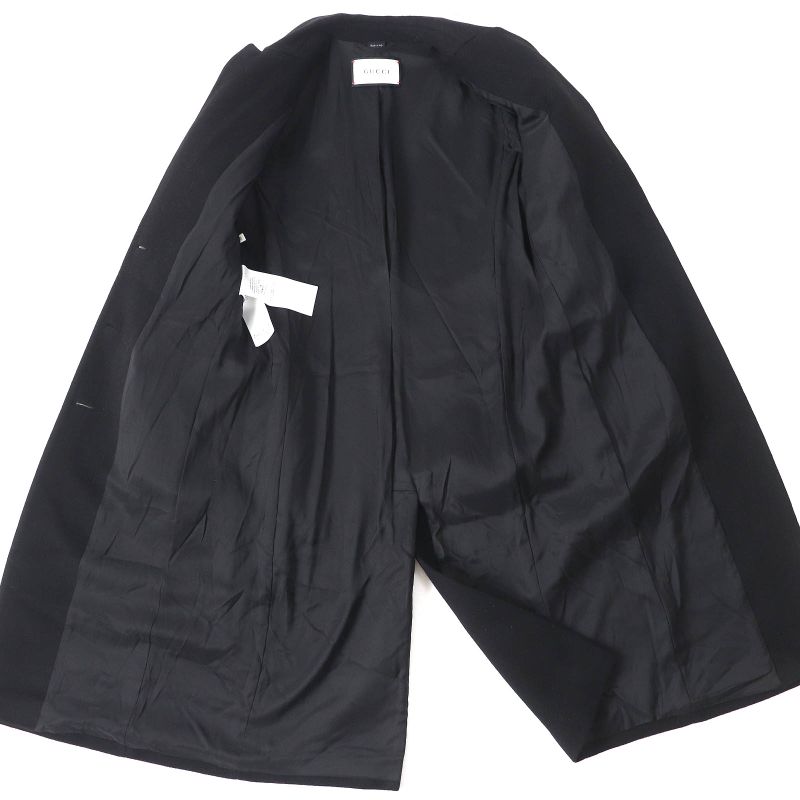 Gucci 455739) 100% Wool Logo Button Single Chester Coat Long Length Black 36