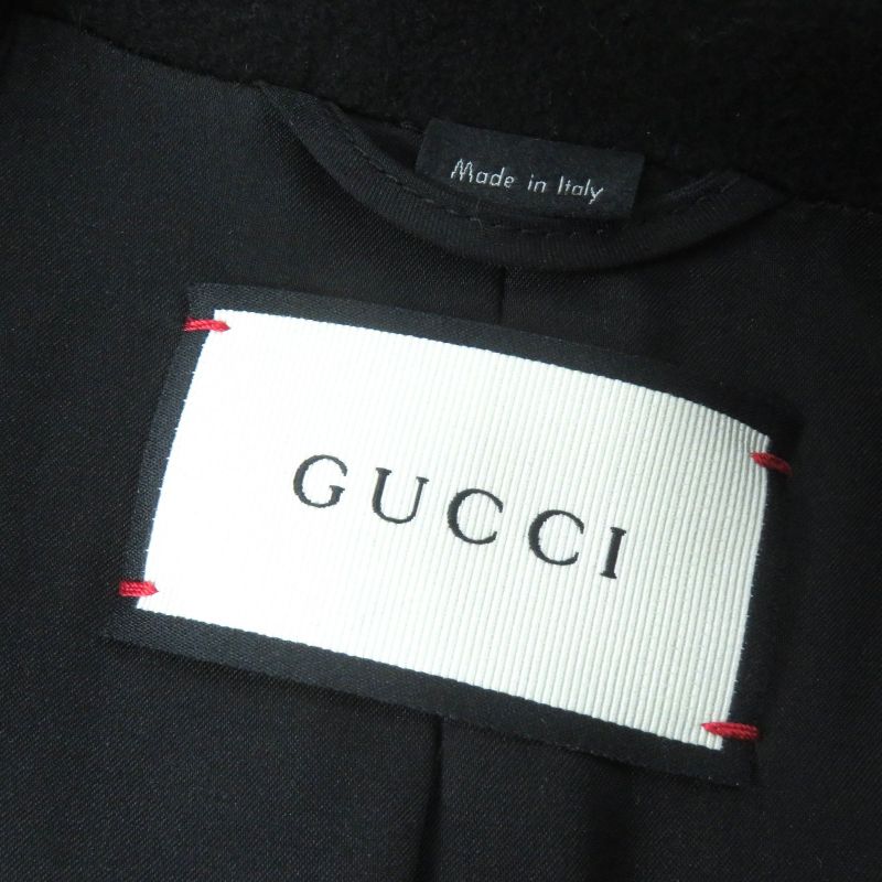 Gucci 455739) 100% Wool Logo Button Single Chester Coat Long Length Black 36