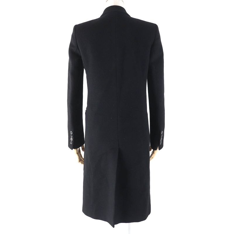 Gucci 455739) 100% Wool Logo Button Single Chester Coat Long Length Black 36