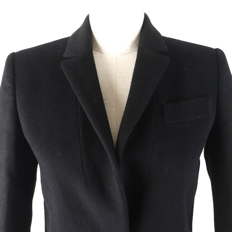 Gucci 455739) 100% Wool Logo Button Single Chester Coat Long Length Black 36