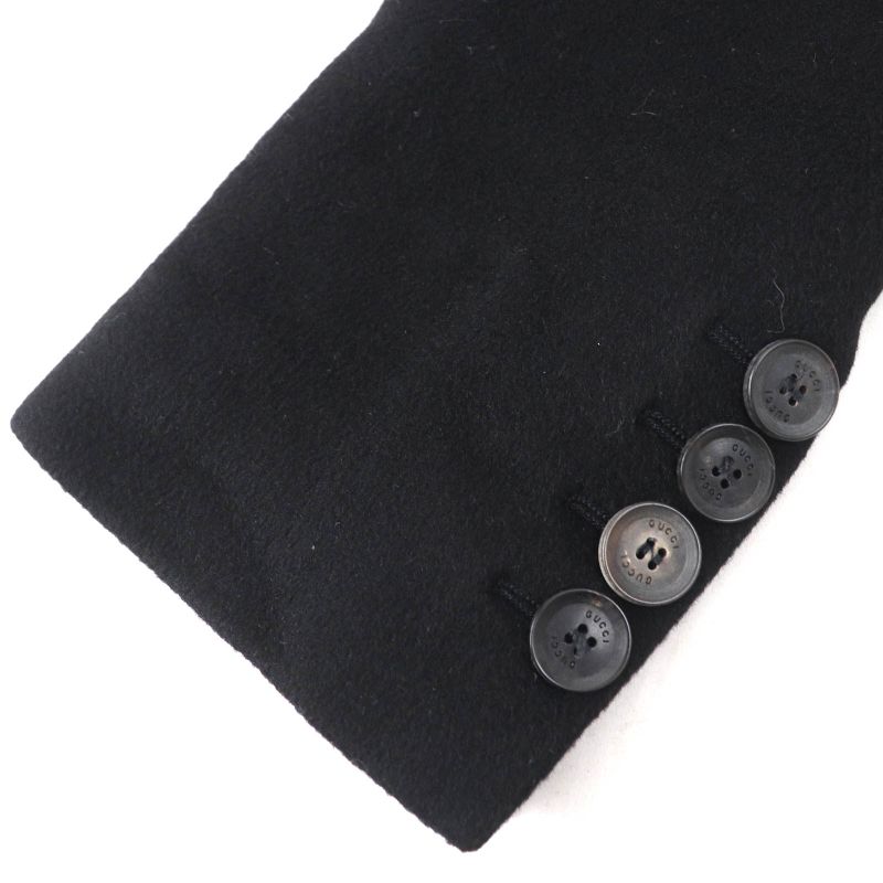 Gucci 455739) 100% Wool Logo Button Single Chester Coat Long Length Black 36