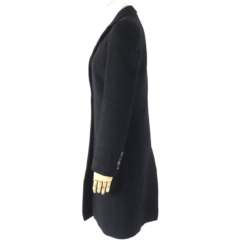 Gucci 455739) 100% Wool Logo Button Single Chester Coat Long Length Black 36