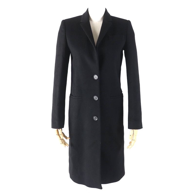 Gucci 455739) 100% Wool Logo Button Single Chester Coat Long Length Black 36
